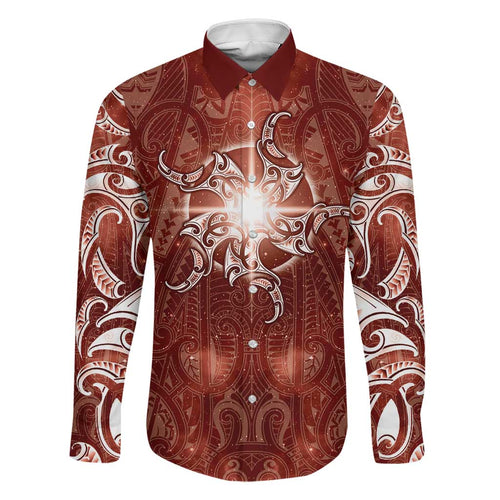 New Zealand Matariki Pohutukawa Family Matching Long Sleeve Bodycon Dress and Hawaiian Shirt Maori Moko Red Galaxy