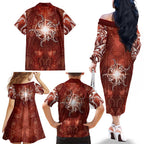 New Zealand Matariki Pohutukawa Family Matching Off The Shoulder Long Sleeve Dress and Hawaiian Shirt Maori Moko Red Galaxy