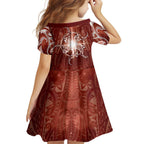 New Zealand Matariki Pohutukawa Family Matching Off Shoulder Short Dress and Hawaiian Shirt Maori Moko Red Galaxy