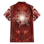 New Zealand Matariki Pohutukawa Family Matching Off Shoulder Short Dress and Hawaiian Shirt Maori Moko Red Galaxy