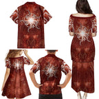 New Zealand Matariki Pohutukawa Family Matching Puletasi and Hawaiian Shirt Maori Moko Red Galaxy