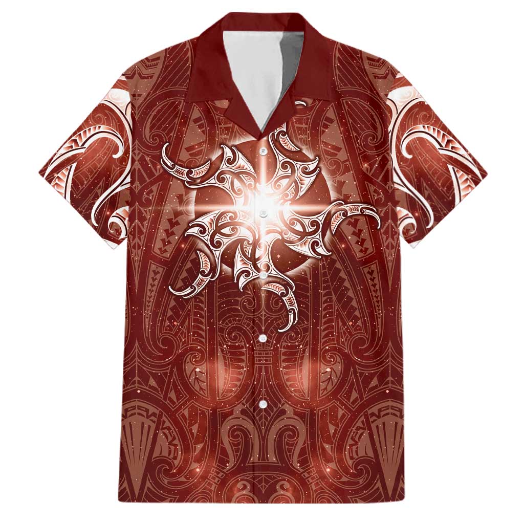 New Zealand Matariki Pohutukawa Family Matching Puletasi and Hawaiian Shirt Maori Moko Red Galaxy