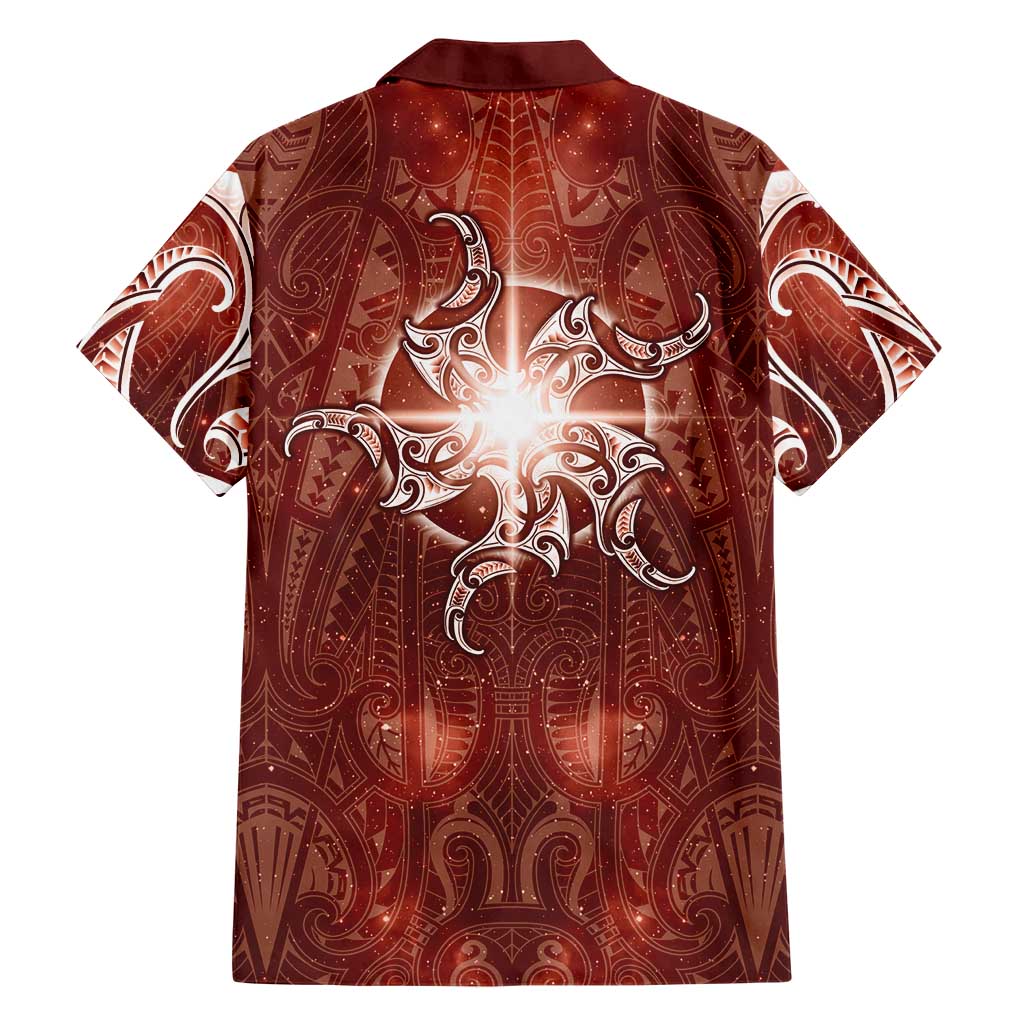 New Zealand Matariki Pohutukawa Family Matching Puletasi and Hawaiian Shirt Maori Moko Red Galaxy