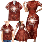 New Zealand Matariki Pohutukawa Family Matching Short Sleeve Bodycon Dress and Hawaiian Shirt Maori Moko Red Galaxy