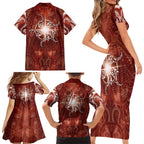 New Zealand Matariki Pohutukawa Family Matching Short Sleeve Bodycon Dress and Hawaiian Shirt Maori Moko Red Galaxy