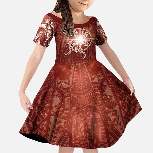 New Zealand Matariki Pohutukawa Family Matching Summer Maxi Dress and Hawaiian Shirt Maori Moko Red Galaxy