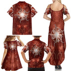 New Zealand Matariki Pohutukawa Family Matching Summer Maxi Dress and Hawaiian Shirt Maori Moko Red Galaxy