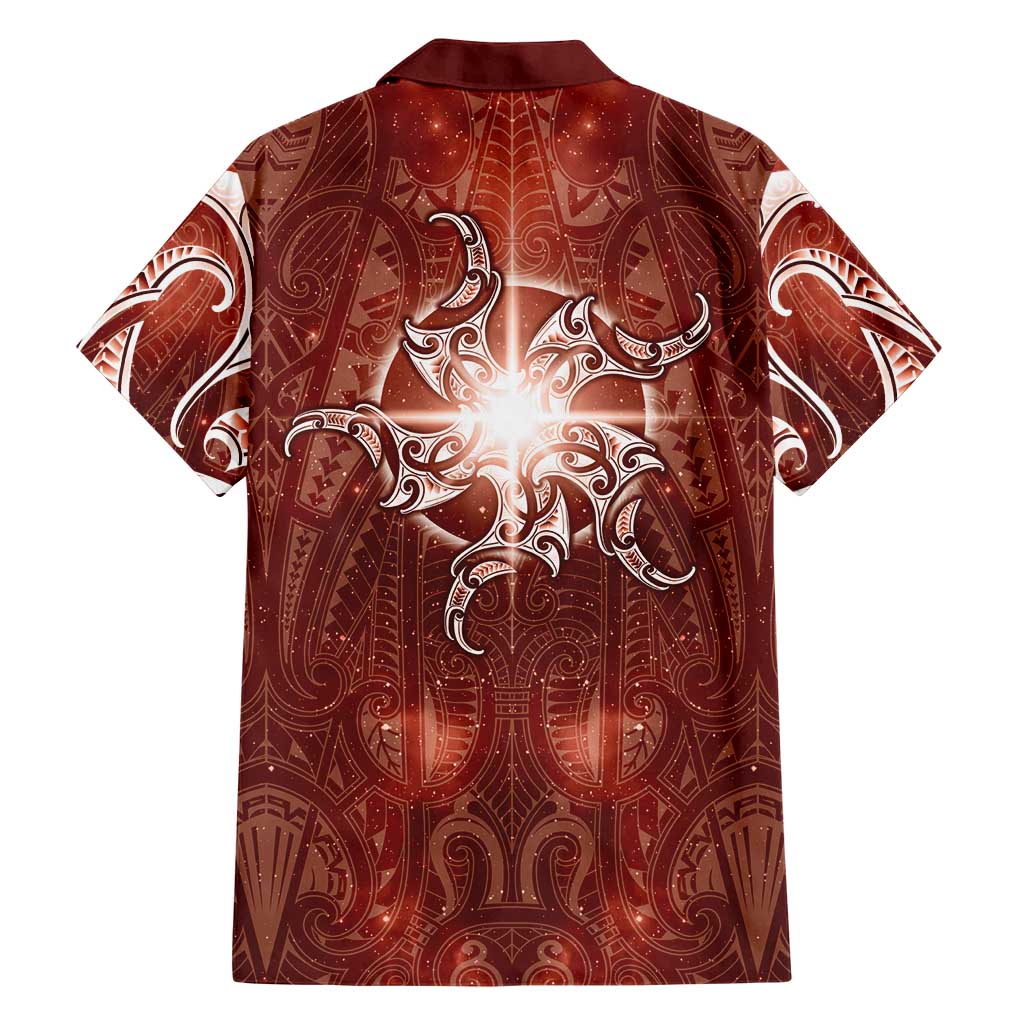 New Zealand Matariki Pohutukawa Hawaiian Shirt Maori Moko Red Galaxy