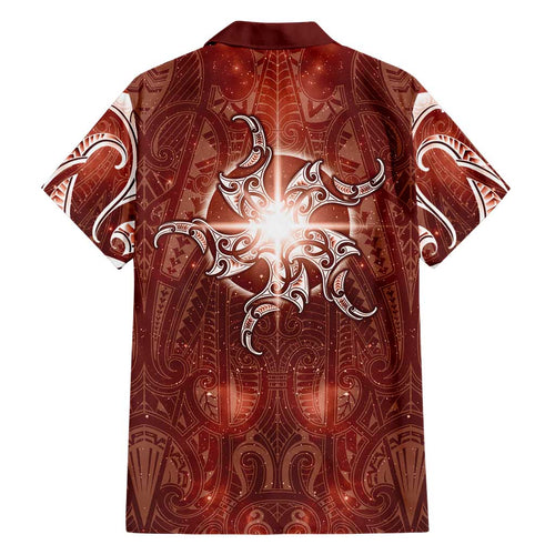 New Zealand Matariki Pohutukawa Hawaiian Shirt Maori Moko Red Galaxy
