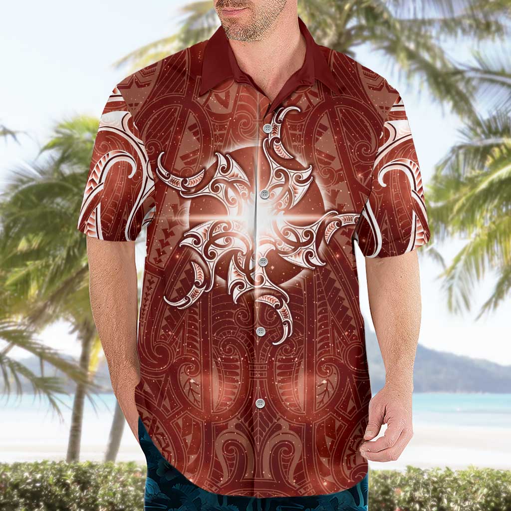 New Zealand Matariki Pohutukawa Hawaiian Shirt Maori Moko Red Galaxy