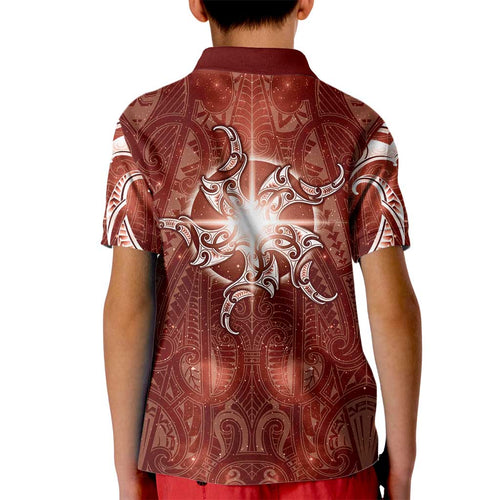 New Zealand Matariki Pohutukawa Kid Polo Shirt Maori Moko Red Galaxy
