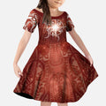 New Zealand Matariki Pohutukawa Kid Short Sleeve Dress Maori Moko Red Galaxy