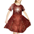 New Zealand Matariki Pohutukawa Kid Short Sleeve Dress Maori Moko Red Galaxy