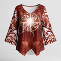New Zealand Matariki Pohutukawa Kimono Sleeve Blouse Maori Moko Red Galaxy