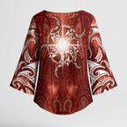 New Zealand Matariki Pohutukawa Kimono Sleeve Blouse Maori Moko Red Galaxy