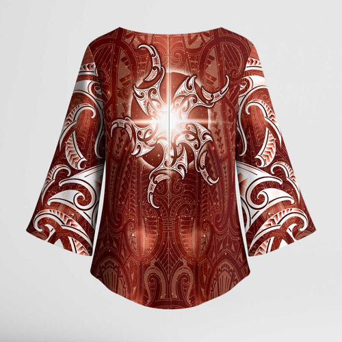 New Zealand Matariki Pohutukawa Kimono Sleeve Blouse Maori Moko Red Galaxy