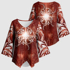 New Zealand Matariki Pohutukawa Kimono Sleeve Blouse Maori Moko Red Galaxy