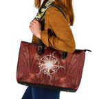 New Zealand Matariki Pohutukawa Leather Tote Bag Maori Moko Red Galaxy