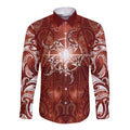New Zealand Matariki Pohutukawa Long Sleeve Button Shirt Maori Moko Red Galaxy