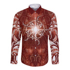 New Zealand Matariki Pohutukawa Long Sleeve Button Shirt Maori Moko Red Galaxy