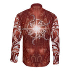 New Zealand Matariki Pohutukawa Long Sleeve Button Shirt Maori Moko Red Galaxy