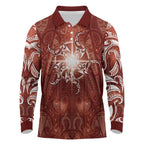 New Zealand Matariki Pohutukawa Long Sleeve Polo Shirt Maori Moko Red Galaxy