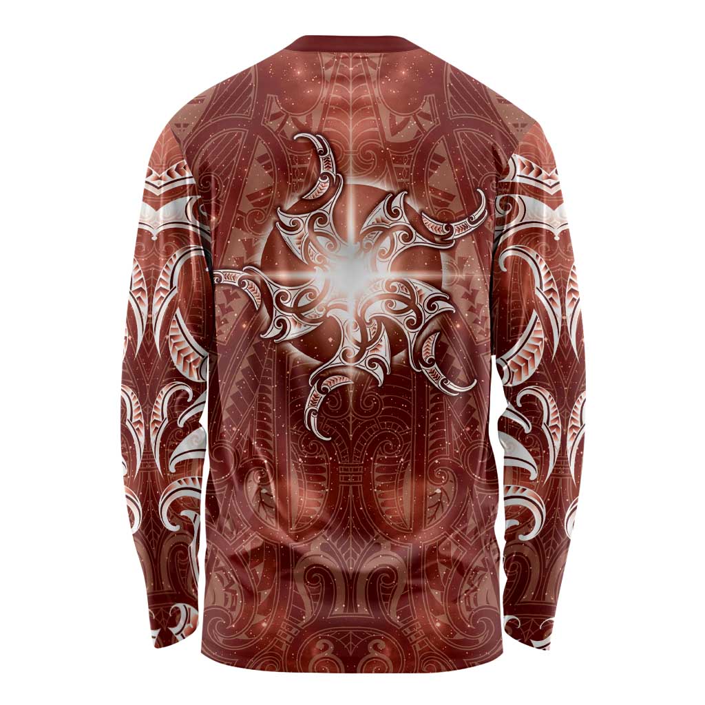 New Zealand Matariki Pohutukawa Long Sleeve Shirt Maori Moko Red Galaxy