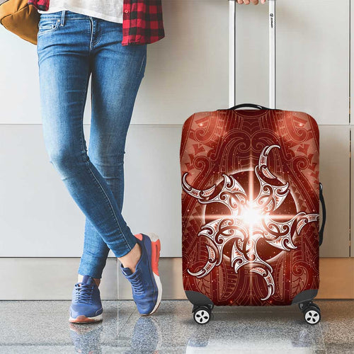 New Zealand Matariki Pohutukawa Luggage Cover Maori Moko Red Galaxy
