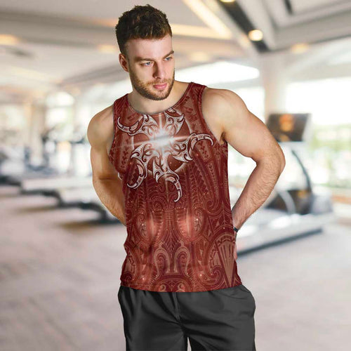 New Zealand Matariki Pohutukawa Men Tank Top Maori Moko Red Galaxy