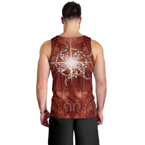 New Zealand Matariki Pohutukawa Men Tank Top Maori Moko Red Galaxy