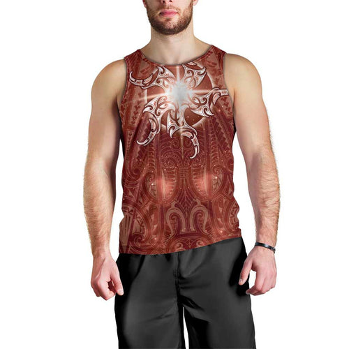 New Zealand Matariki Pohutukawa Men Tank Top Maori Moko Red Galaxy