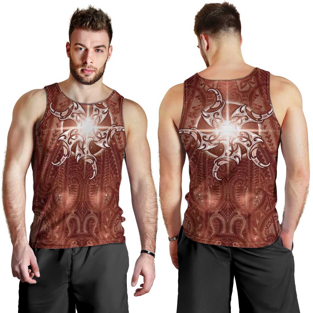 New Zealand Matariki Pohutukawa Men Tank Top Maori Moko Red Galaxy