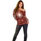 New Zealand Matariki Pohutukawa Off Shoulder Sweater Maori Moko Red Galaxy