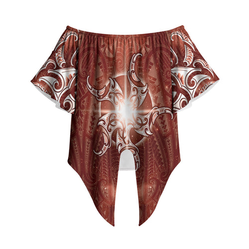 New Zealand Matariki Pohutukawa Off Shoulder Wrap Waist Top Maori Moko Red Galaxy