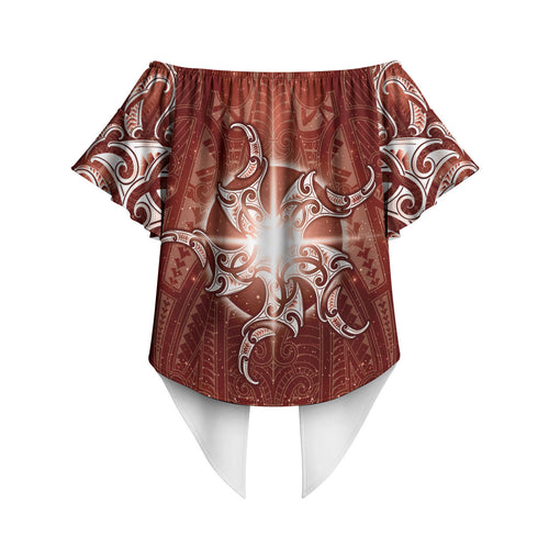 New Zealand Matariki Pohutukawa Off Shoulder Wrap Waist Top Maori Moko Red Galaxy