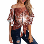 New Zealand Matariki Pohutukawa Off Shoulder Wrap Waist Top Maori Moko Red Galaxy