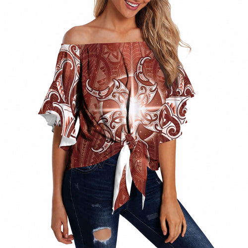 New Zealand Matariki Pohutukawa Off Shoulder Wrap Waist Top Maori Moko Red Galaxy