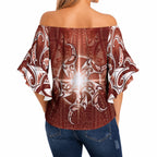 New Zealand Matariki Pohutukawa Off Shoulder Wrap Waist Top Maori Moko Red Galaxy