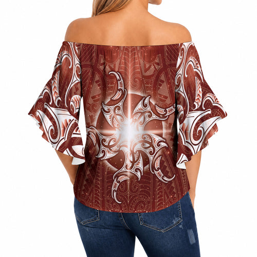 New Zealand Matariki Pohutukawa Off Shoulder Wrap Waist Top Maori Moko Red Galaxy