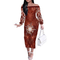New Zealand Matariki Pohutukawa Off The Shoulder Long Sleeve Dress Maori Moko Red Galaxy
