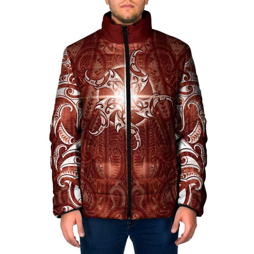 New Zealand Matariki Pohutukawa Padded Jacket Maori Moko Red Galaxy