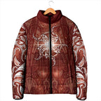 New Zealand Matariki Pohutukawa Padded Jacket Maori Moko Red Galaxy
