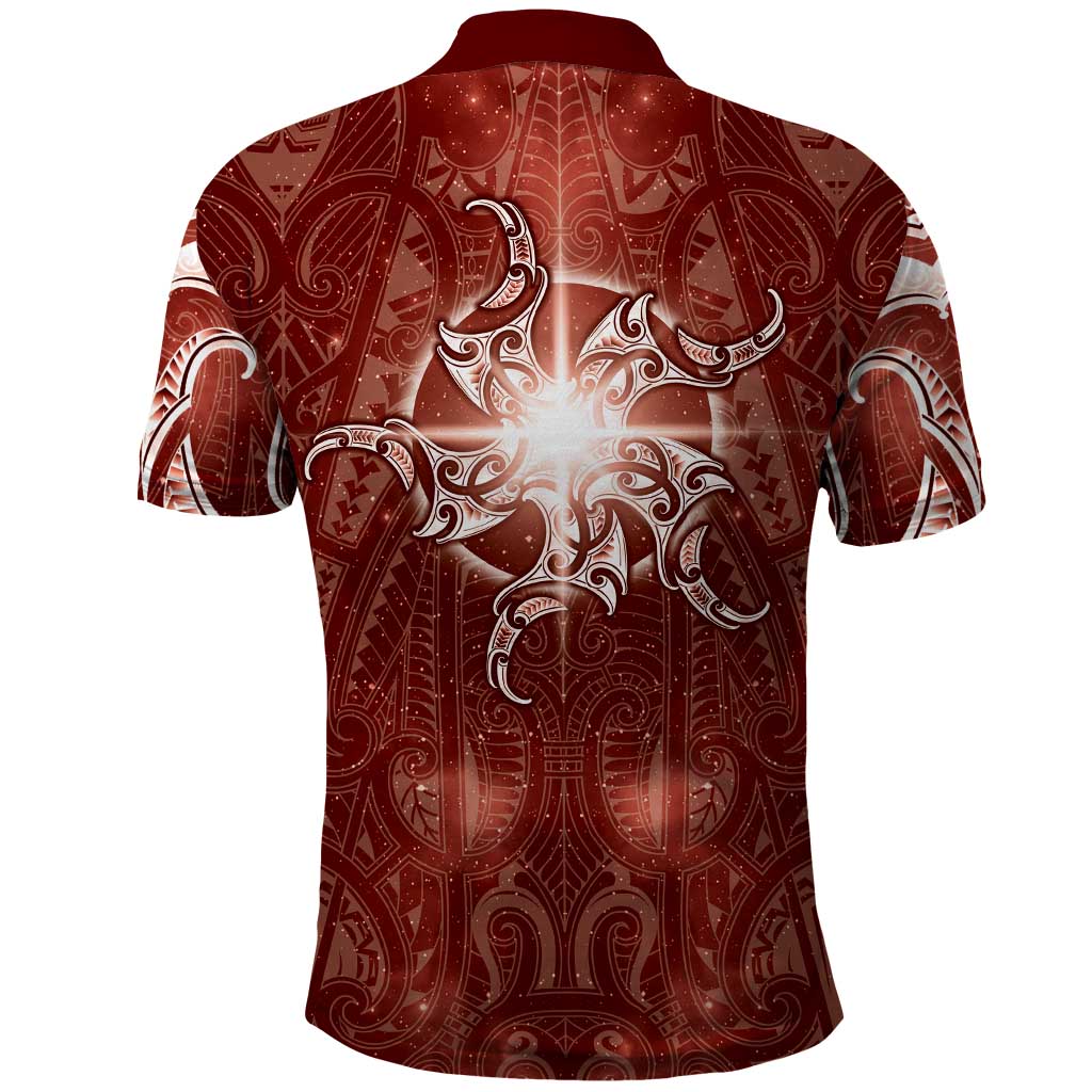 New Zealand Matariki Pohutukawa Polo Shirt Maori Moko Red Galaxy