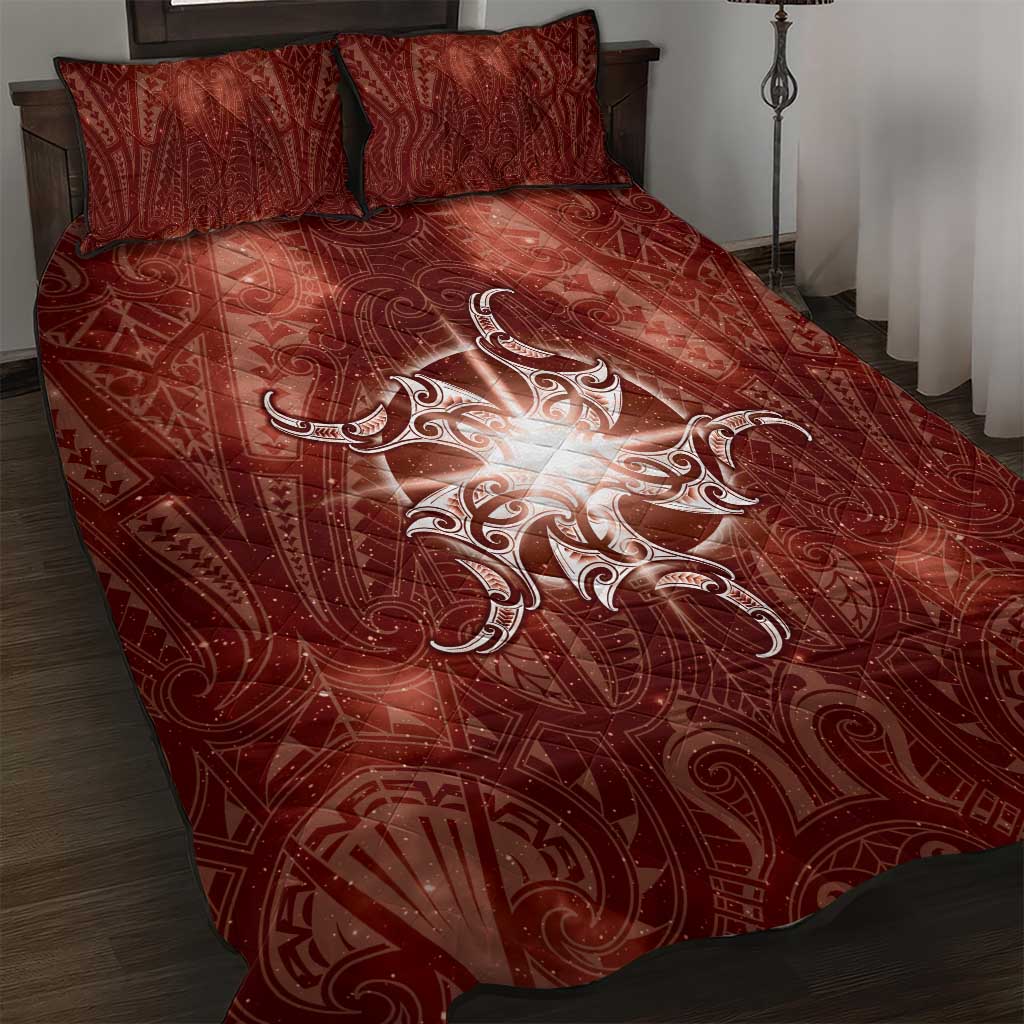New Zealand Matariki Pohutukawa Quilt Bed Set Maori Moko Red Galaxy