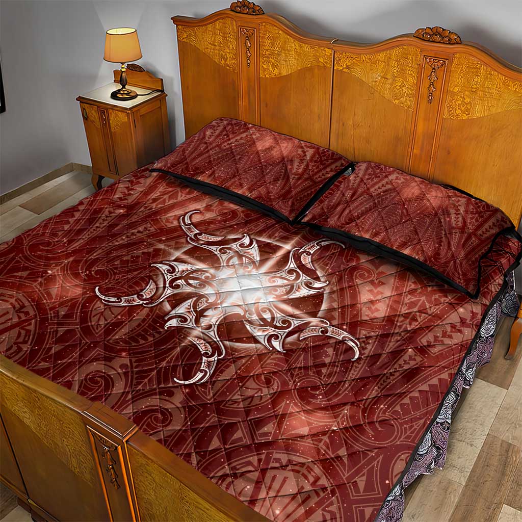 New Zealand Matariki Pohutukawa Quilt Bed Set Maori Moko Red Galaxy