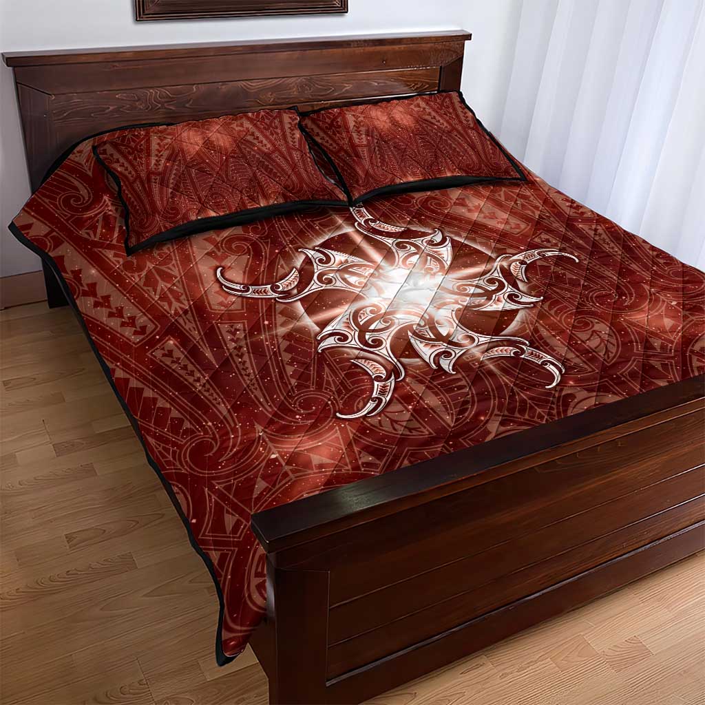 New Zealand Matariki Pohutukawa Quilt Bed Set Maori Moko Red Galaxy