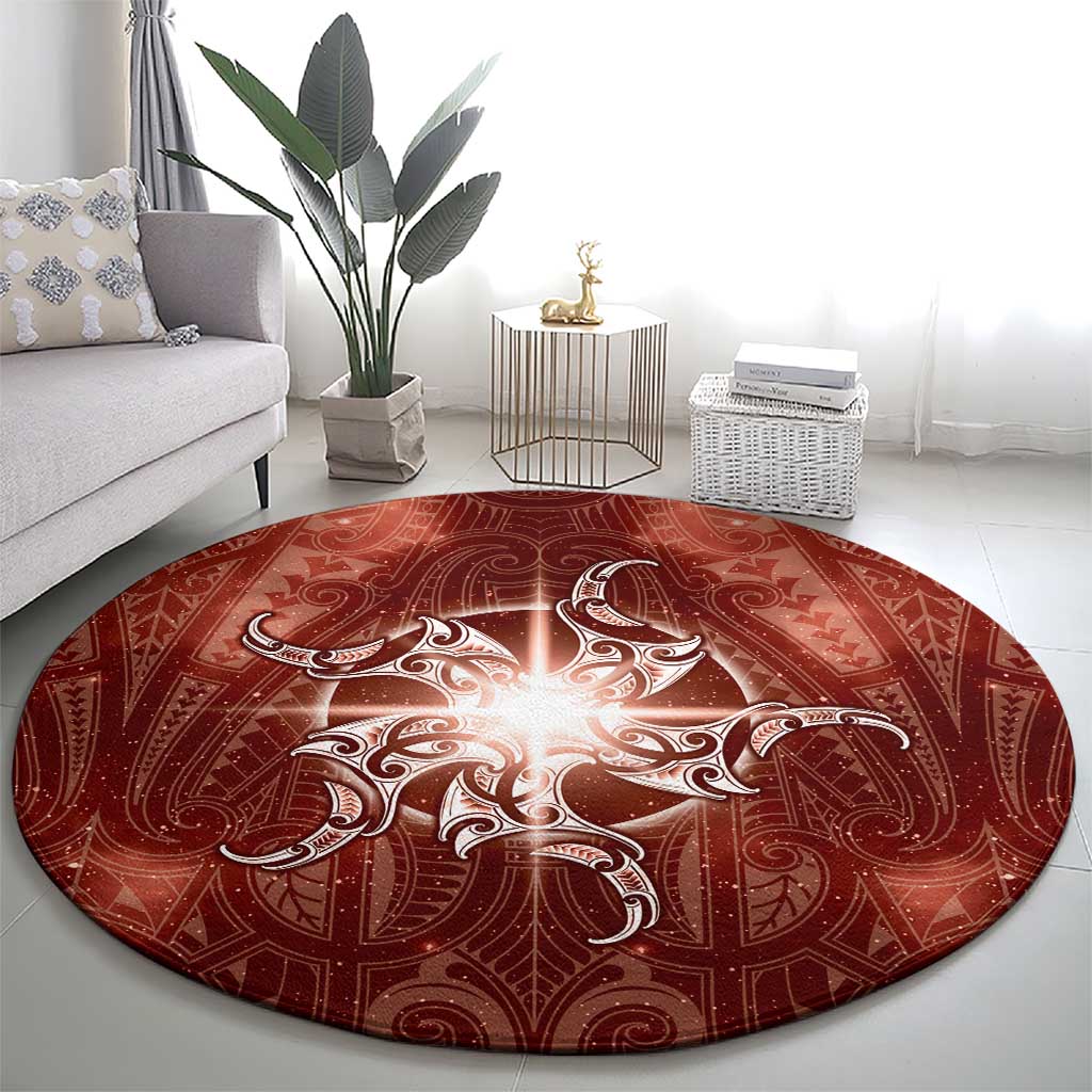 New Zealand Matariki Pohutukawa Round Carpet Maori Moko Red Galaxy