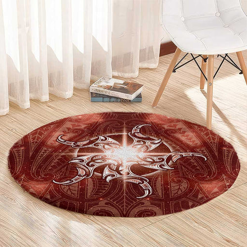 New Zealand Matariki Pohutukawa Round Carpet Maori Moko Red Galaxy