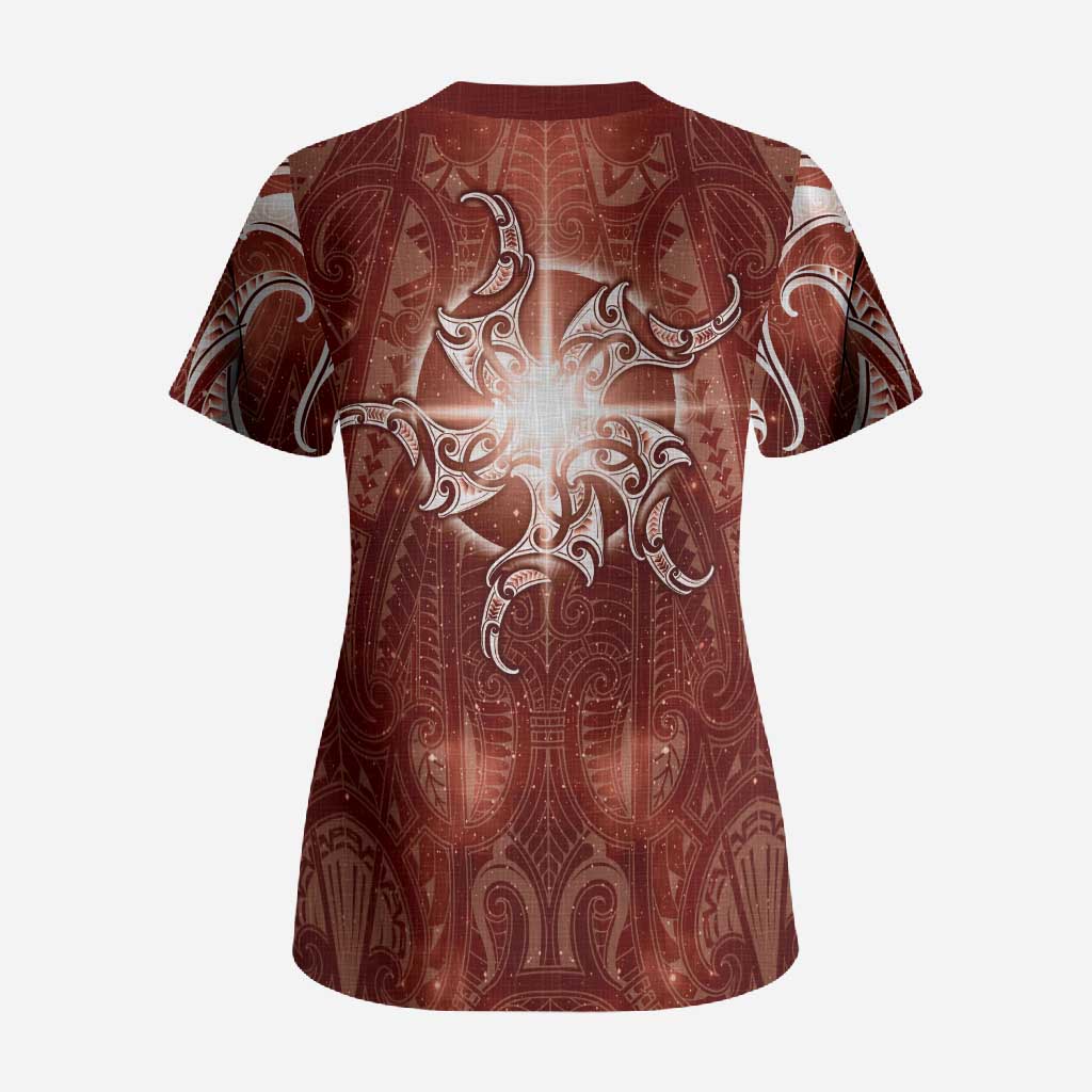 New Zealand Matariki Pohutukawa Scrub Top Maori Moko Red Galaxy