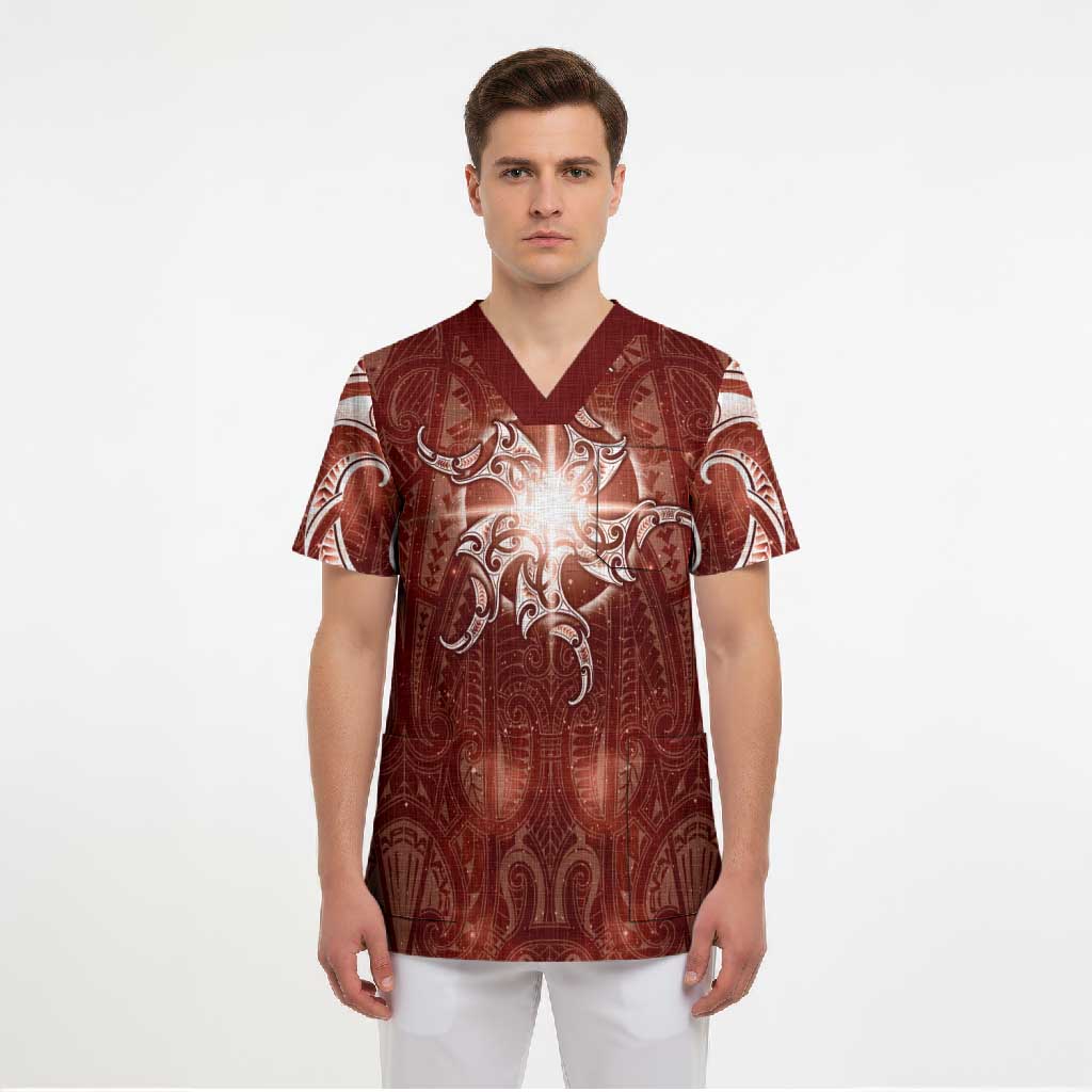 New Zealand Matariki Pohutukawa Scrub Top Maori Moko Red Galaxy